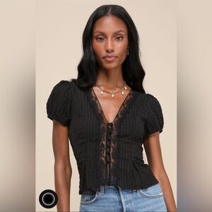 Lulu's Black Lace Trim Blouse